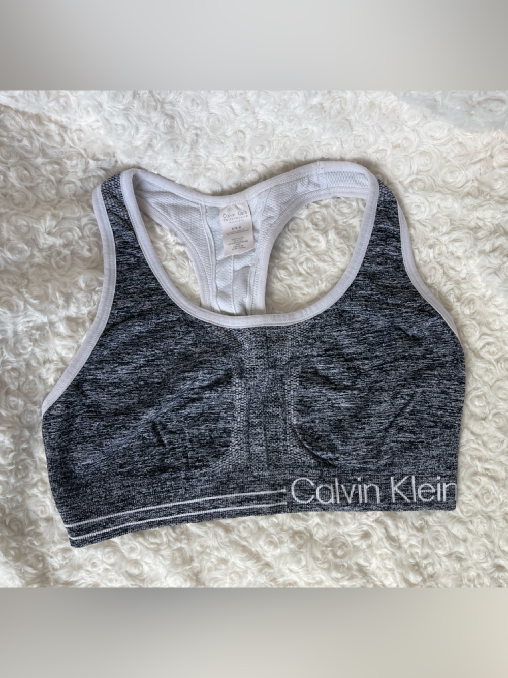 Calvin Klein Charcoal Seamless Racerback Sports Bralette with White Trim